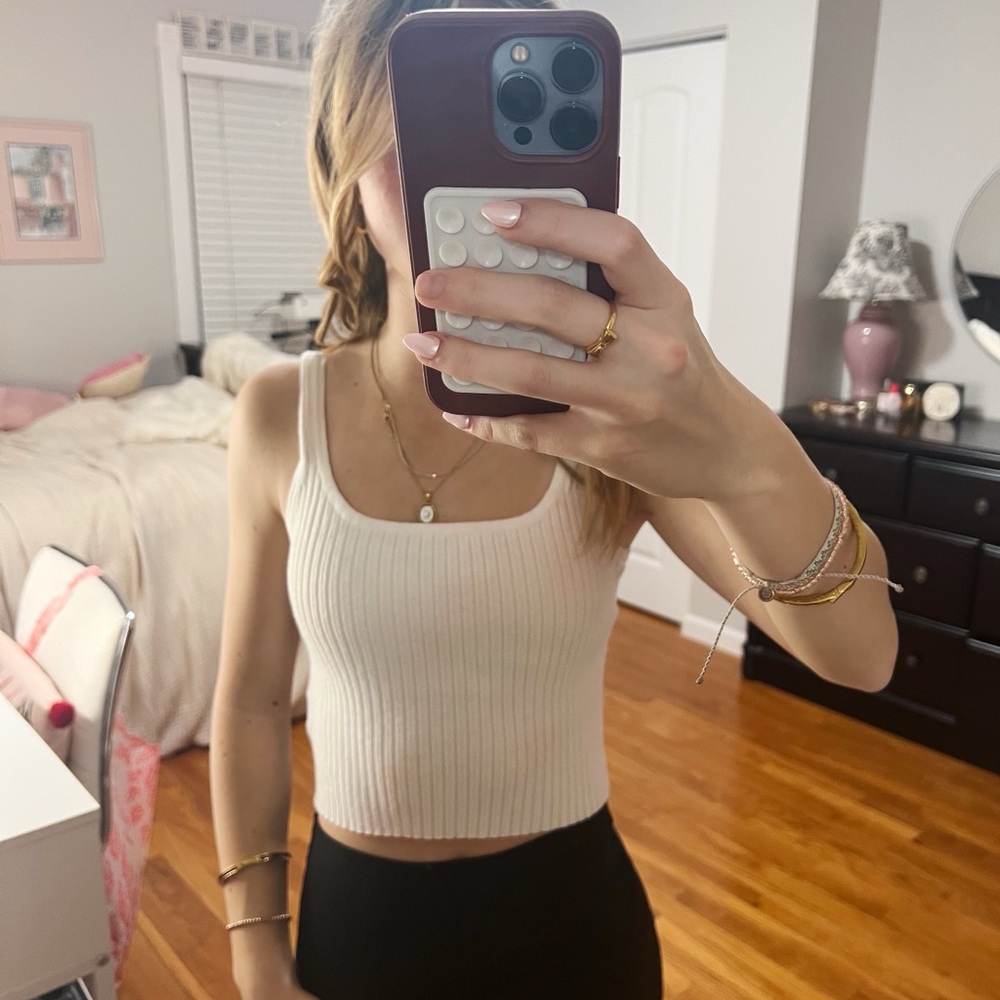 White Ribbed Tank Top